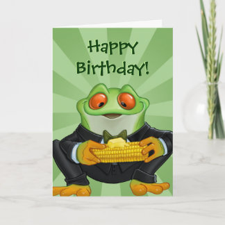 Tarjeta de felicitación de la rana de cumpleaños f