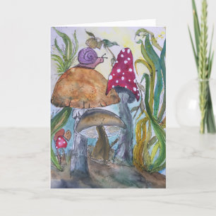 Tarjeta de felicitación de la seta y del caracol