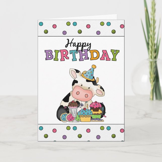 Tarjeta de felicitación de la vaca del cumpleaños (Anverso)