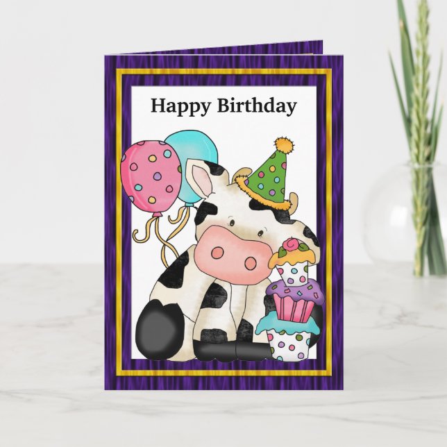 Tarjeta de felicitación de la vaca del cumpleaños (Anverso)
