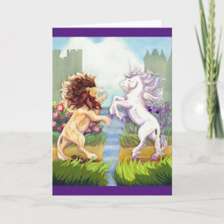 Tarjeta de felicitación de león y unicornio