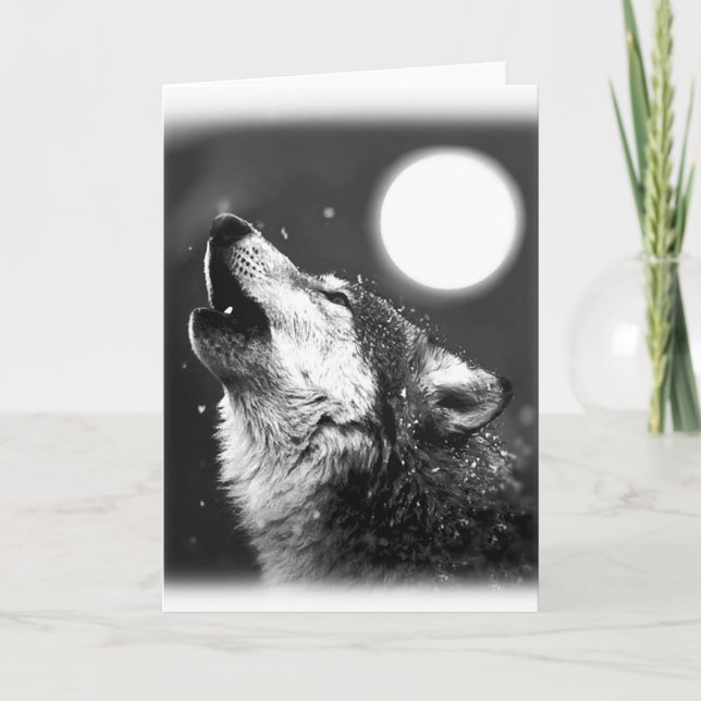 Tarjeta de felicitación de lobo negro y blanco aul (Anverso)