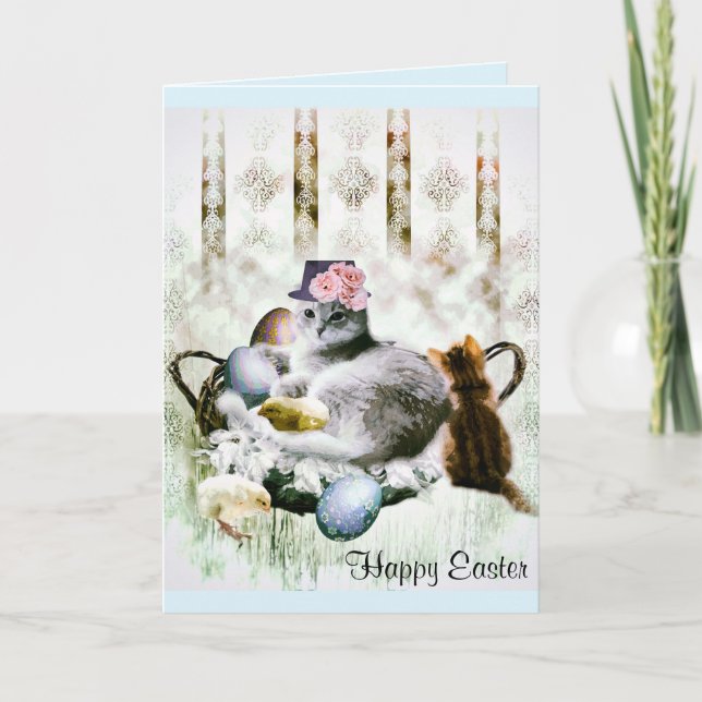 Tarjeta de felicitación de los gatitos de Pascua (Anverso)