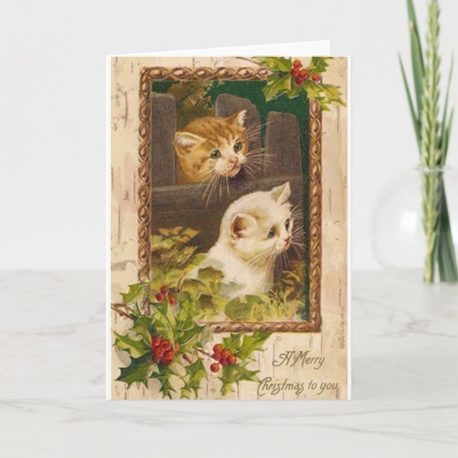 Tarjeta de felicitación de los gatos del navidad (Anverso)