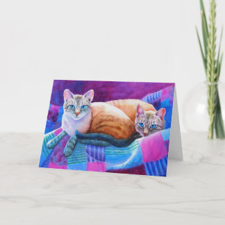 Tarjeta de felicitación de los gatos siameses del