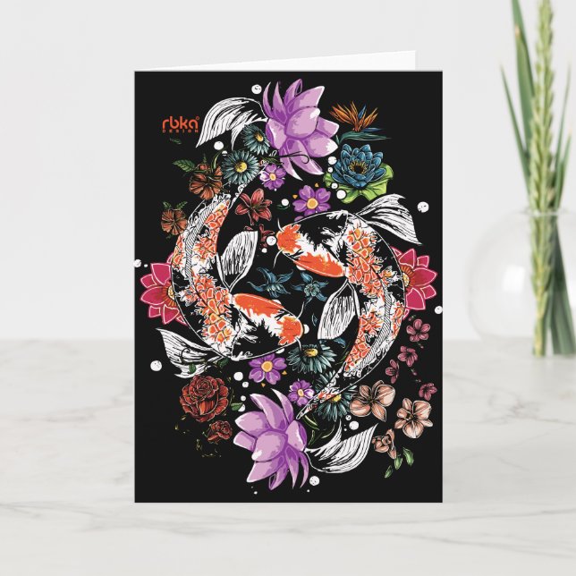 Tarjeta de felicitación de los pescados de Koi (Anverso)