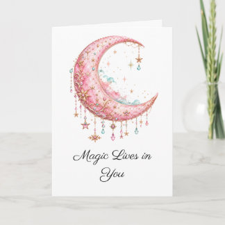 Tarjeta de felicitación de Luna Celestial Rosa “La