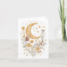 Tarjeta de felicitación de Luna Celestial y Flor S