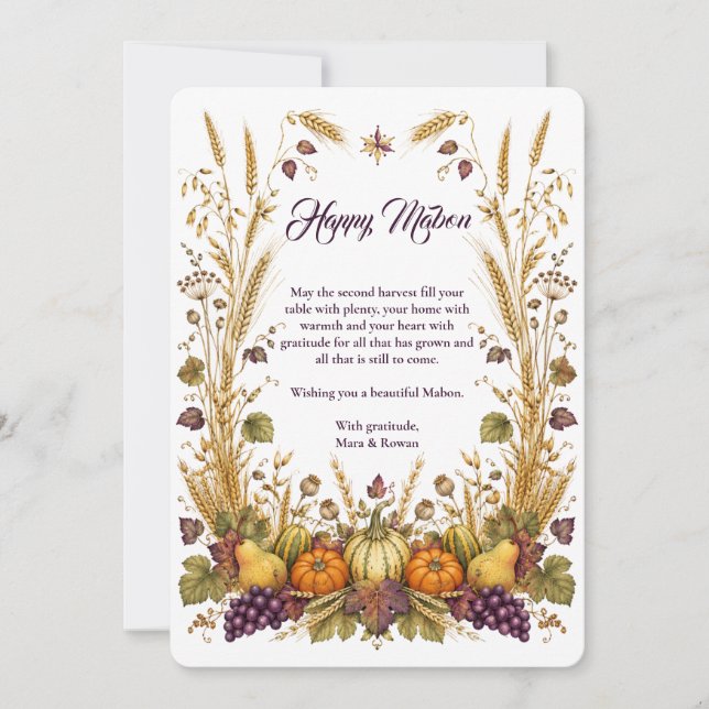 Tarjeta de Felicitación de Mabon Bendiciones Equin (Anverso)