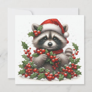 Tarjeta de Felicitación de Mapache de Navidad