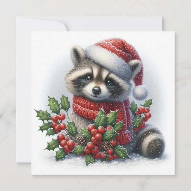 Tarjeta de Felicitación de Mapache de Navidad (Anverso)