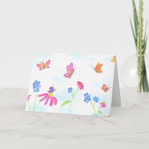 Tarjeta de Felicitación de Mariposa y Floral (En B