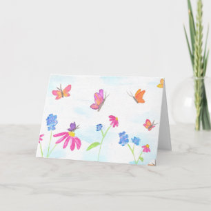 Tarjeta de Felicitación de Mariposa y Floral (En B