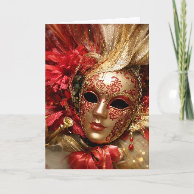 Tarjeta de Felicitación de Mascarada Veneciana Ele (Anverso)