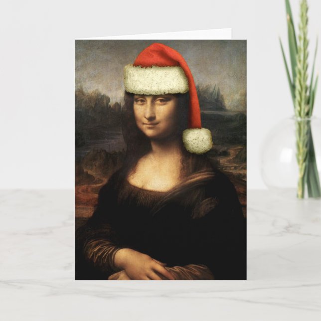 Tarjeta de felicitación de Mona Lisa Santa (Anverso)