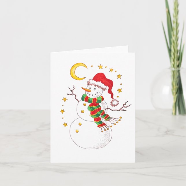 Tarjeta de felicitación de muñeco de nieve con San (Anverso)