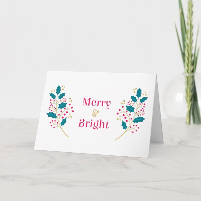 Tarjeta de Felicitación de Navidad Alegre y Brilla (Anverso)