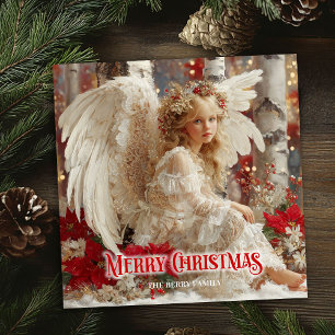 Tarjeta de felicitación de Navidad angelical retro