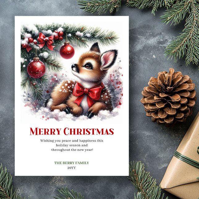 Tarjeta de Felicitación de Navidad Bosque Nevado c (Seraphic Fawn Snowy Forest Christmas Greeting Card)