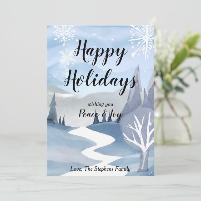 Tarjeta de Felicitación de Navidad con Acuarela de (Anverso de pie)