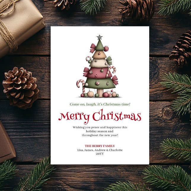Tarjeta de felicitación de Navidad con árbol de Na (Whimsical hand drawn Christmas tree greeting card

)