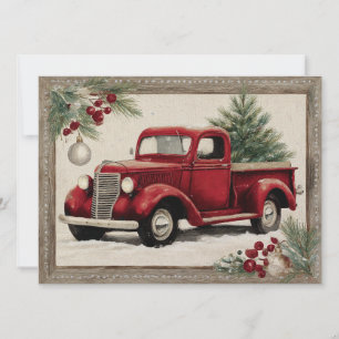 Tarjeta de felicitación de Navidad con camión rojo