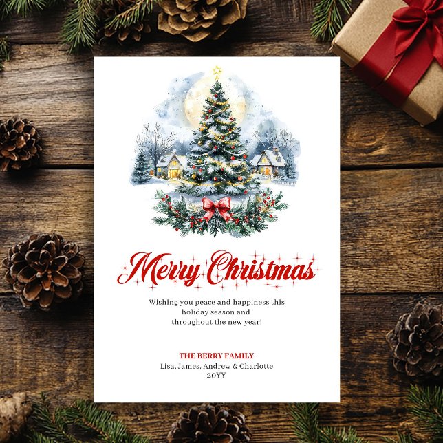 Tarjeta de felicitación de Navidad con escena fest (Minimalist holiday scene Christmas greeting card

)