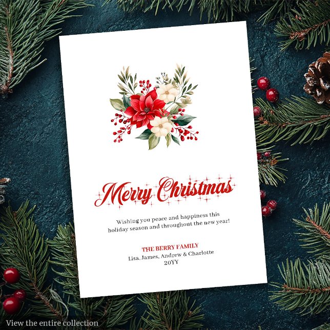 Tarjeta de Felicitación de Navidad con Flores Acua (Classic Christmas Flowers Watercolor Greeting Card

)