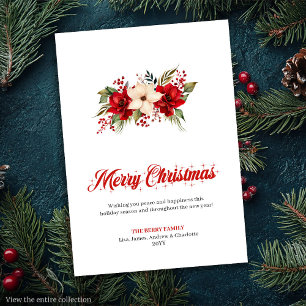 Tarjeta de Felicitación de Navidad con Flores de A