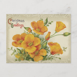 Tarjeta de Felicitación de Navidad con Flores Vint