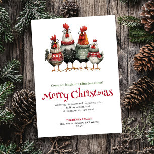 Tarjeta de felicitación de Navidad con gallinas ju