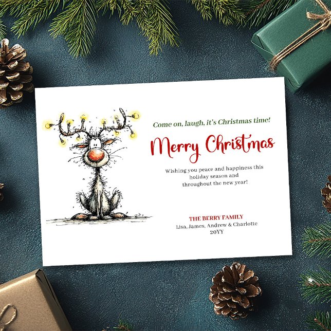 Tarjeta de felicitación de Navidad con reno de dib (Quirky cartoon reindeer Christmas greeting card

)