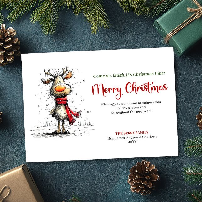 Tarjeta de felicitación de Navidad con renos capri (Modern whimsical reindeer Christmas greeting card

)