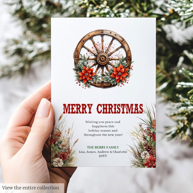 Tarjeta de felicitación de Navidad con rueda de va (Wagon wheel Christmas greeting card printable

)