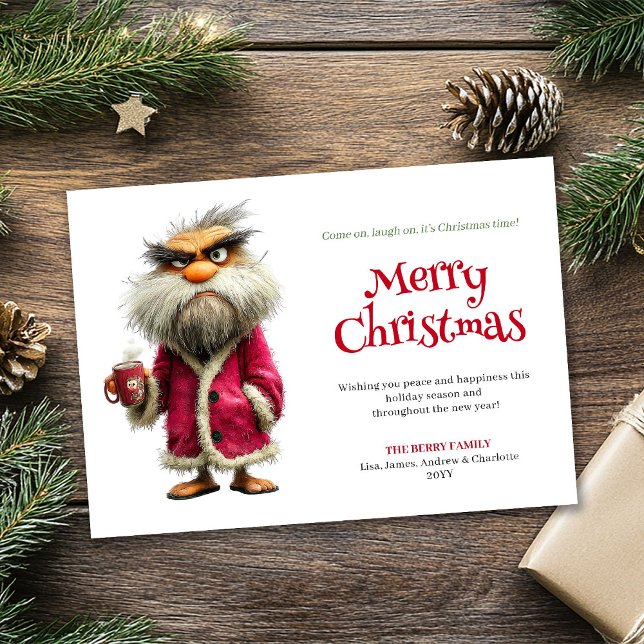 Tarjeta de felicitación de Navidad de dibujos anim (Testy Santa custom cartoon Christmas greeting card laugh)