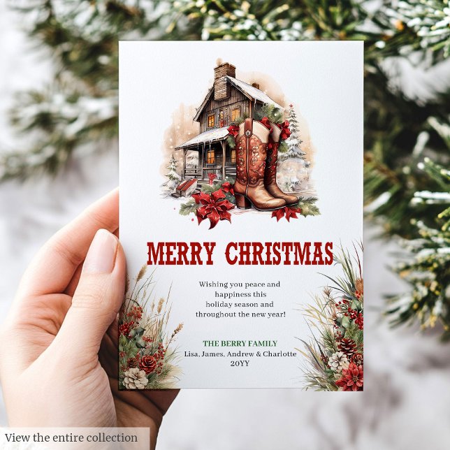 Tarjeta de felicitación de Navidad de estilo ranch (Ranch style Christmas greeting card editable

)