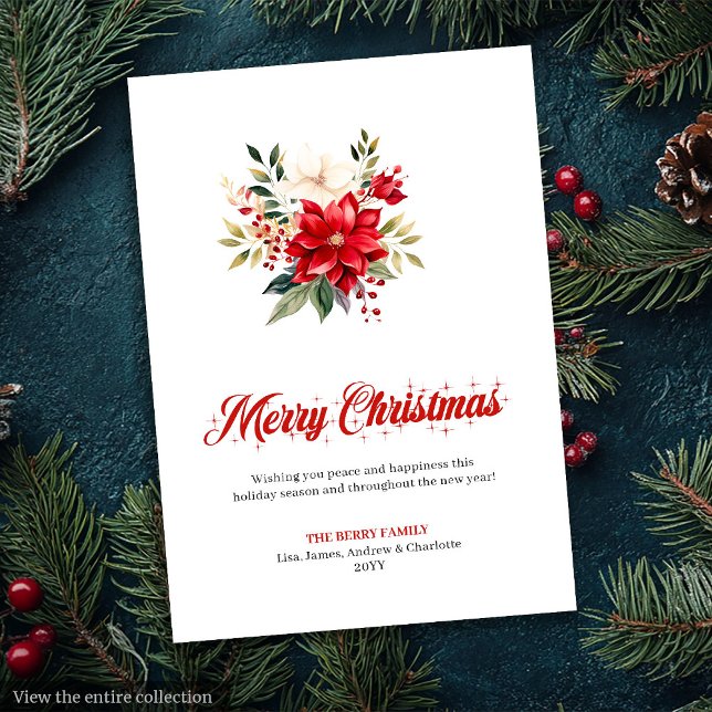 Tarjeta de Felicitación de Navidad de Flores Simpl (Simple Christmas Flowers Custom Greeting Card

)