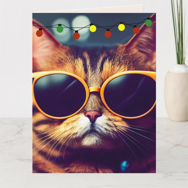 TARJETA DE FELICITACIÓN DE NAVIDAD DE GATO GENIAL (Anverso)