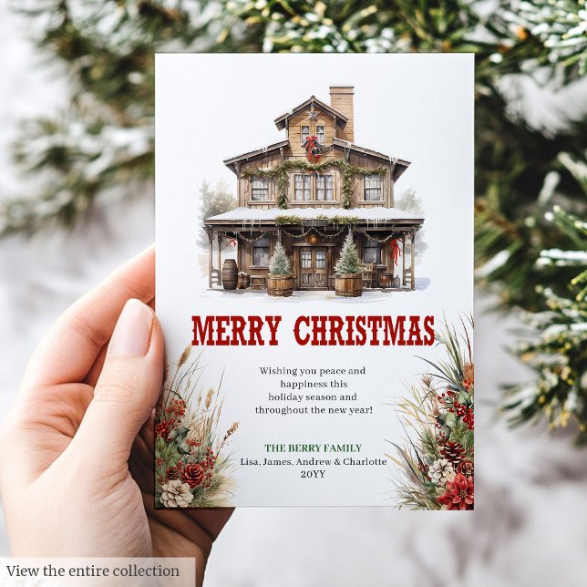 Tarjeta de felicitación de Navidad de granja rústi (Rustic farmhouse Christmas greeting card printable

)