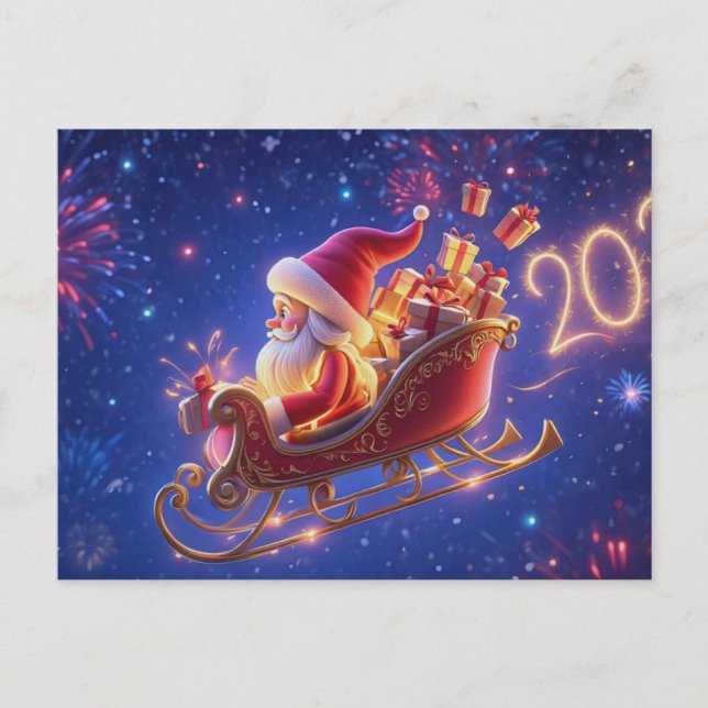 Tarjeta de Felicitación de Navidad de Papá Noel en (Anverso)