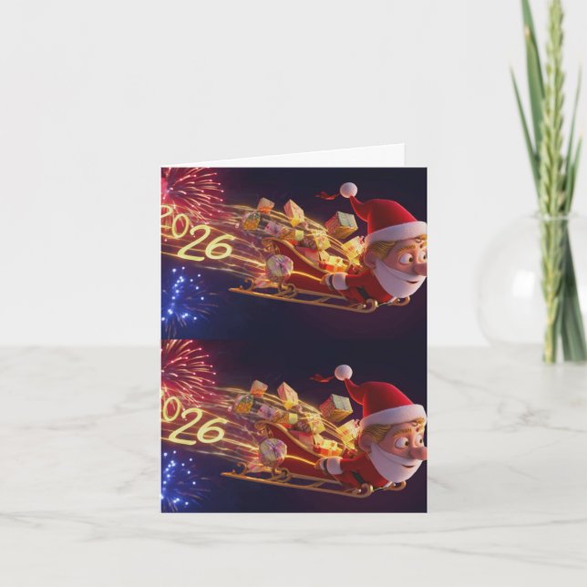 Tarjeta de Felicitación de Navidad de Papá Noel en (Anverso)