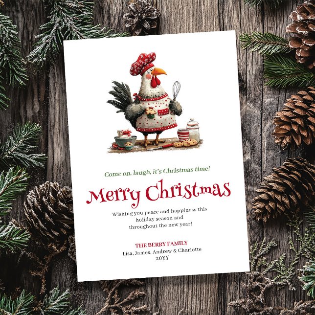 Tarjeta de Felicitación de Navidad de Pollos Capri (Hand Drawn Quirky Chickens Christmas Greeting Card)