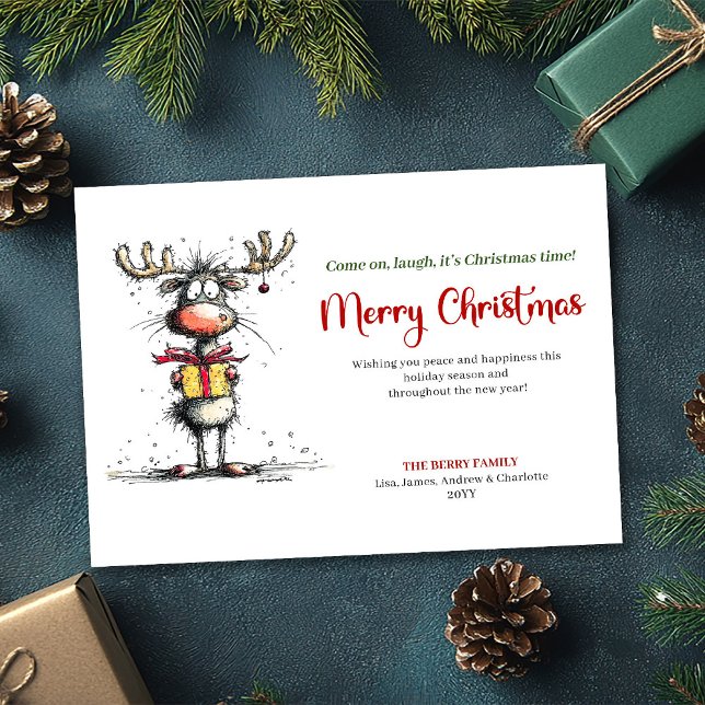 Tarjeta de Felicitación de Navidad de Reno Chic y  (Chic Quirky Reindeer Christmas Greeting Card)