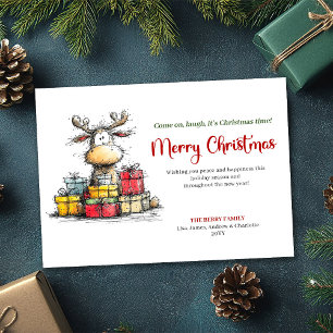 Tarjeta de felicitación de Navidad de reno diverti