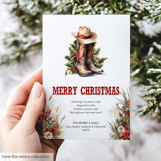 tarjeta de felicitación de Navidad del viejo oeste (Old West Christmas greeting card with spurs & hat

)