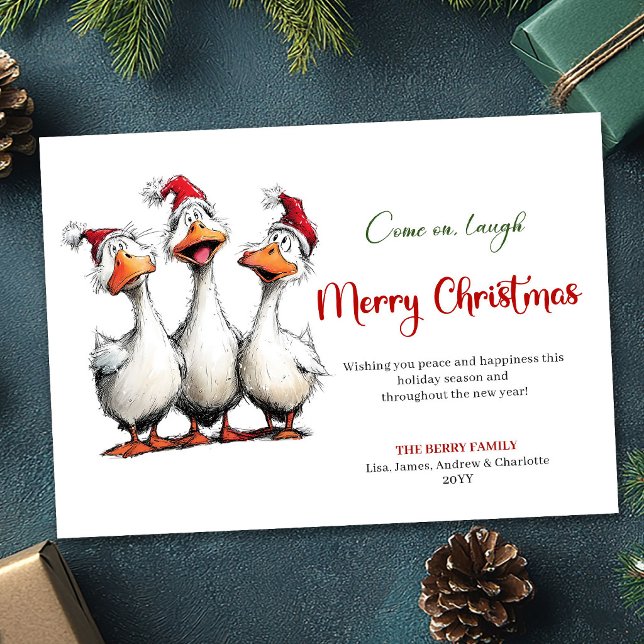 Tarjeta de Felicitación de Navidad Divertida y Ton (Christmas Funny Silly Geese Cartoon Greeting Card)
