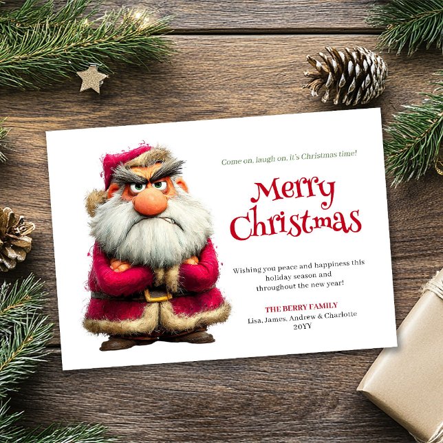 Tarjeta de felicitación de Navidad editable del gr (Popular grumpy Claus editable Christmas greeting)