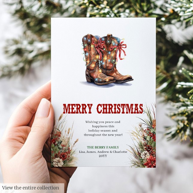 Tarjeta de felicitación de Navidad occidental con  (Western Christmas greeting card with cowboy boots

)