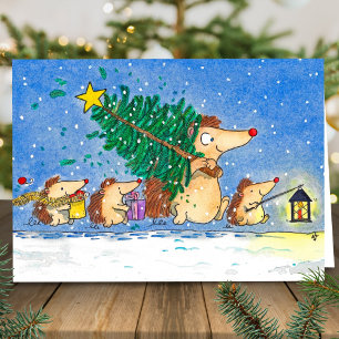 Tarjeta de felicitación de Navidad para erizos 