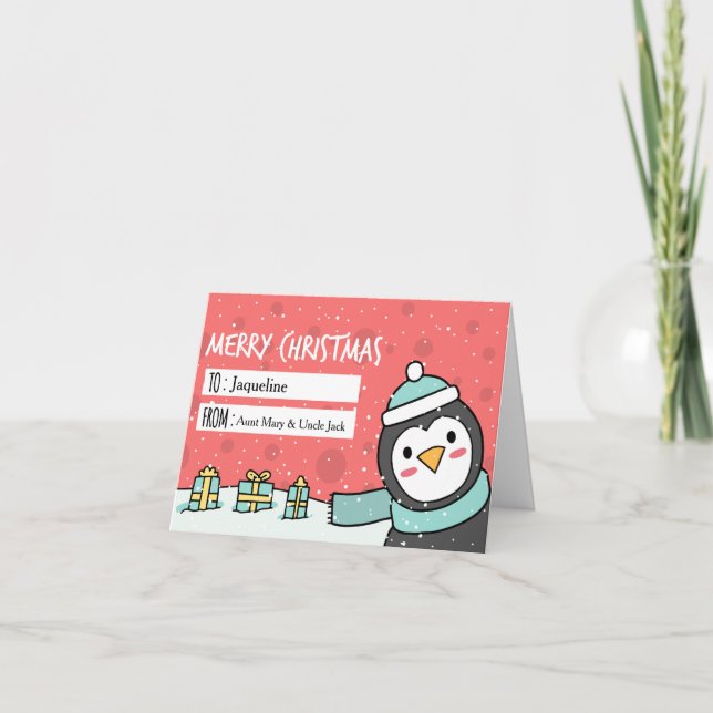 Tarjeta de Felicitación de Navidad Penguin Money (Anverso)